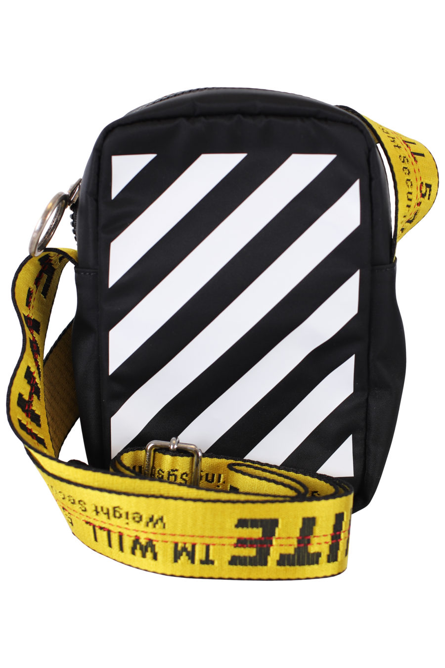Bolso bandolera negro con logo flechas y correa amarilla - IMG 2268