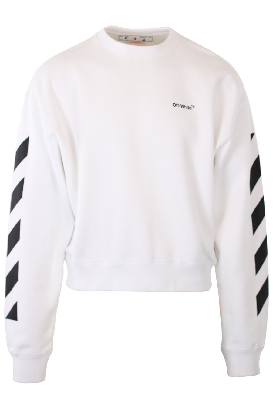 White sweatshirt with logo and diagonal stripes on sleeves - IMG 2363