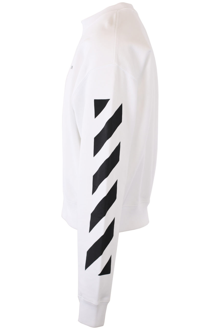 White sweatshirt with logo and diagonal stripes on sleeves - IMG 2366