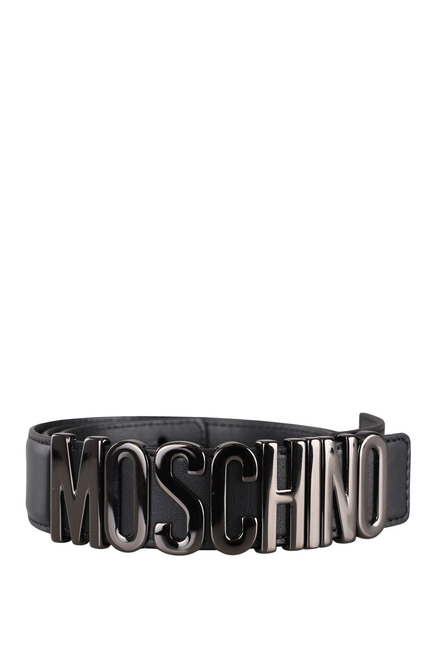 Cinturón negro con logo plateado en metal - IMG 0124