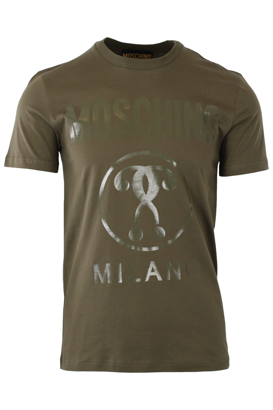 Military green T-shirt with monochrome double question logo - IMG 9319