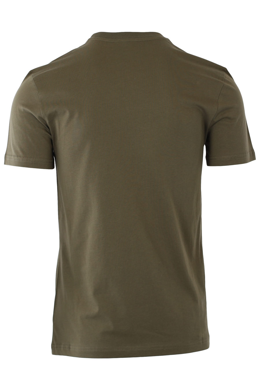 Military green T-shirt with monochrome double question logo - IMG 9320
