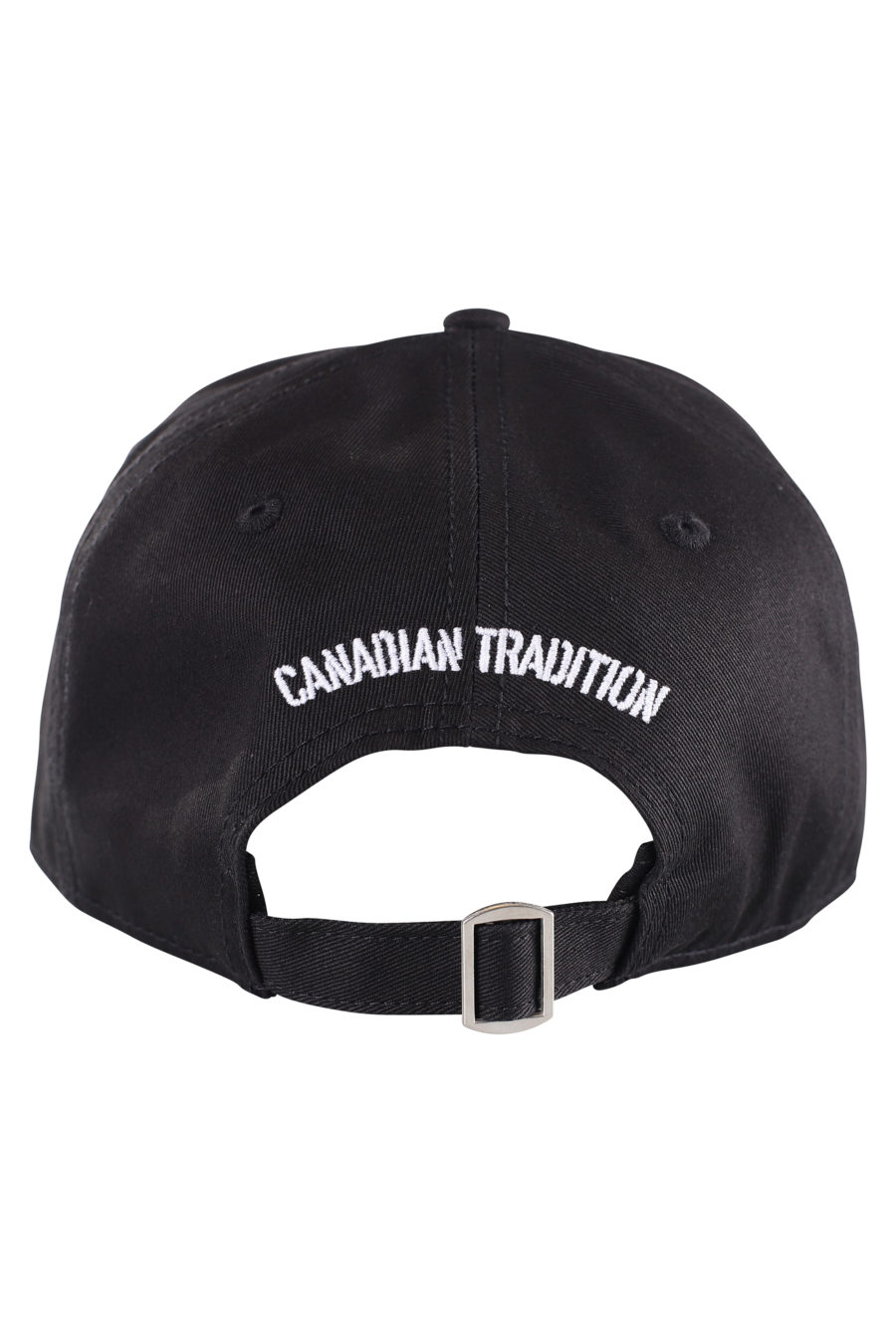 Verstellbare schwarze Kappe mit großem weißen ausgefransten Logo - IMG 9620