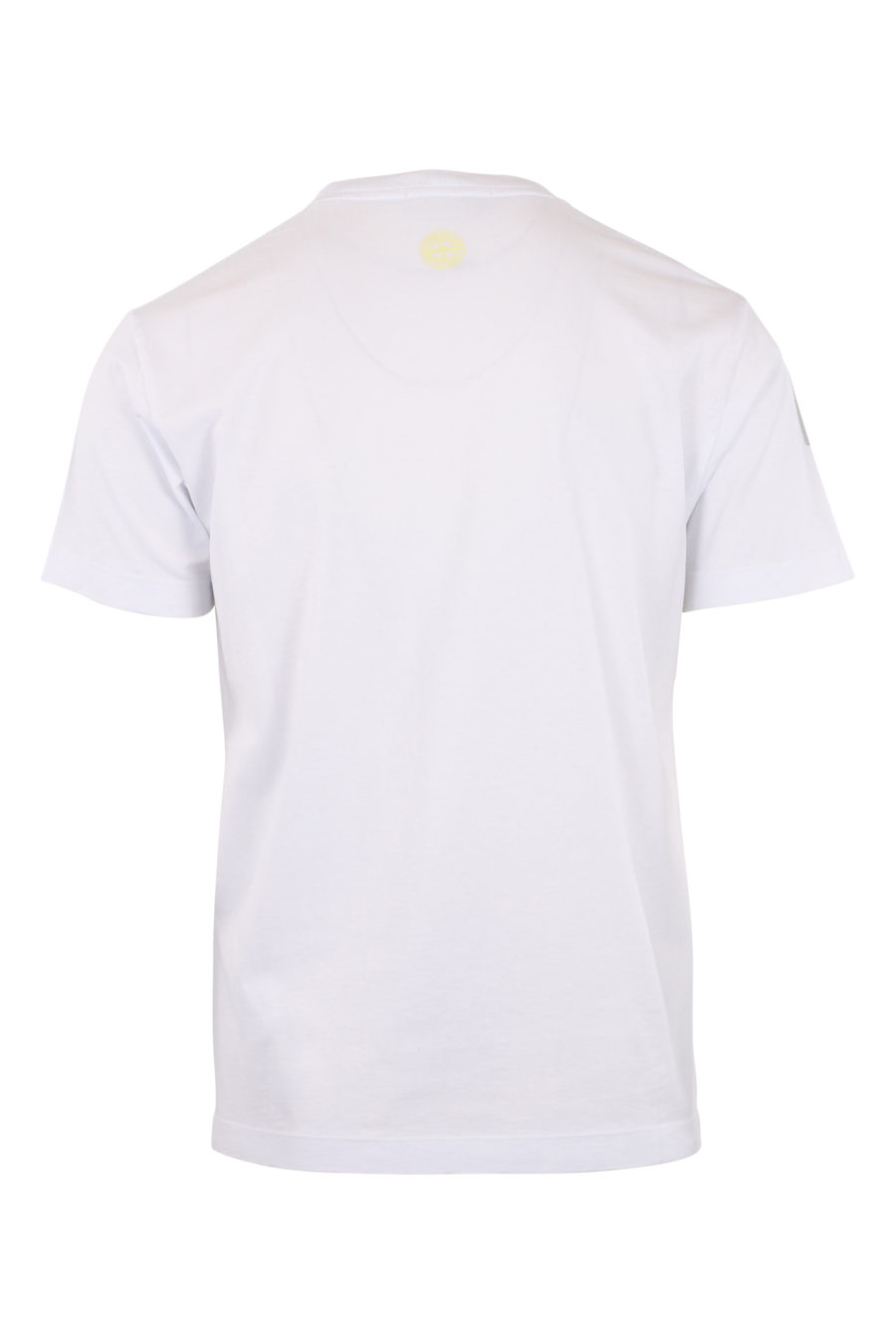 Camiseta blanca con logo distorsionado amarillo y verde - IMG 9644