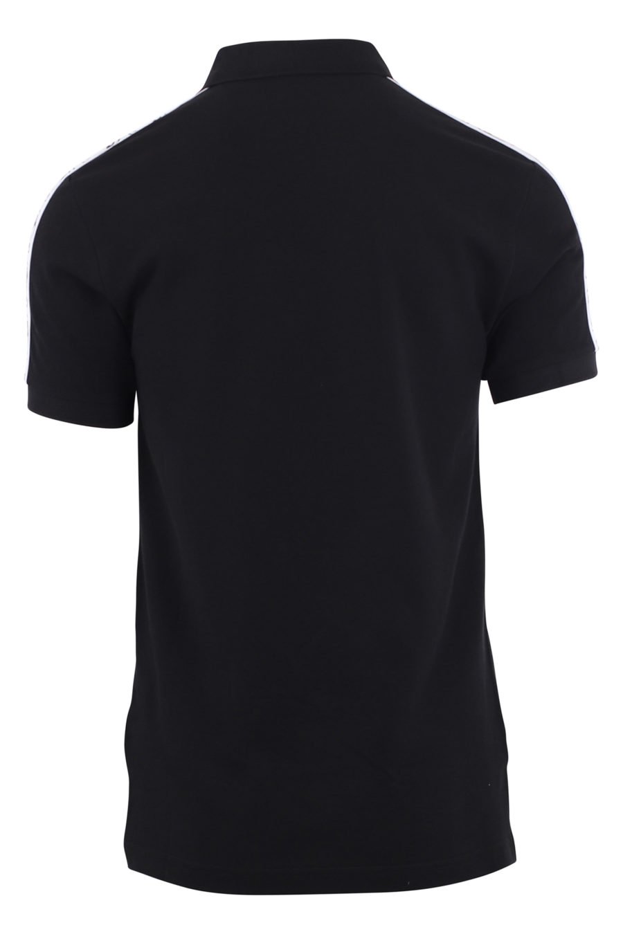 Schwarzes Poloshirt mit Doppelfrage-Logo und Ärmelband - IMG 9685