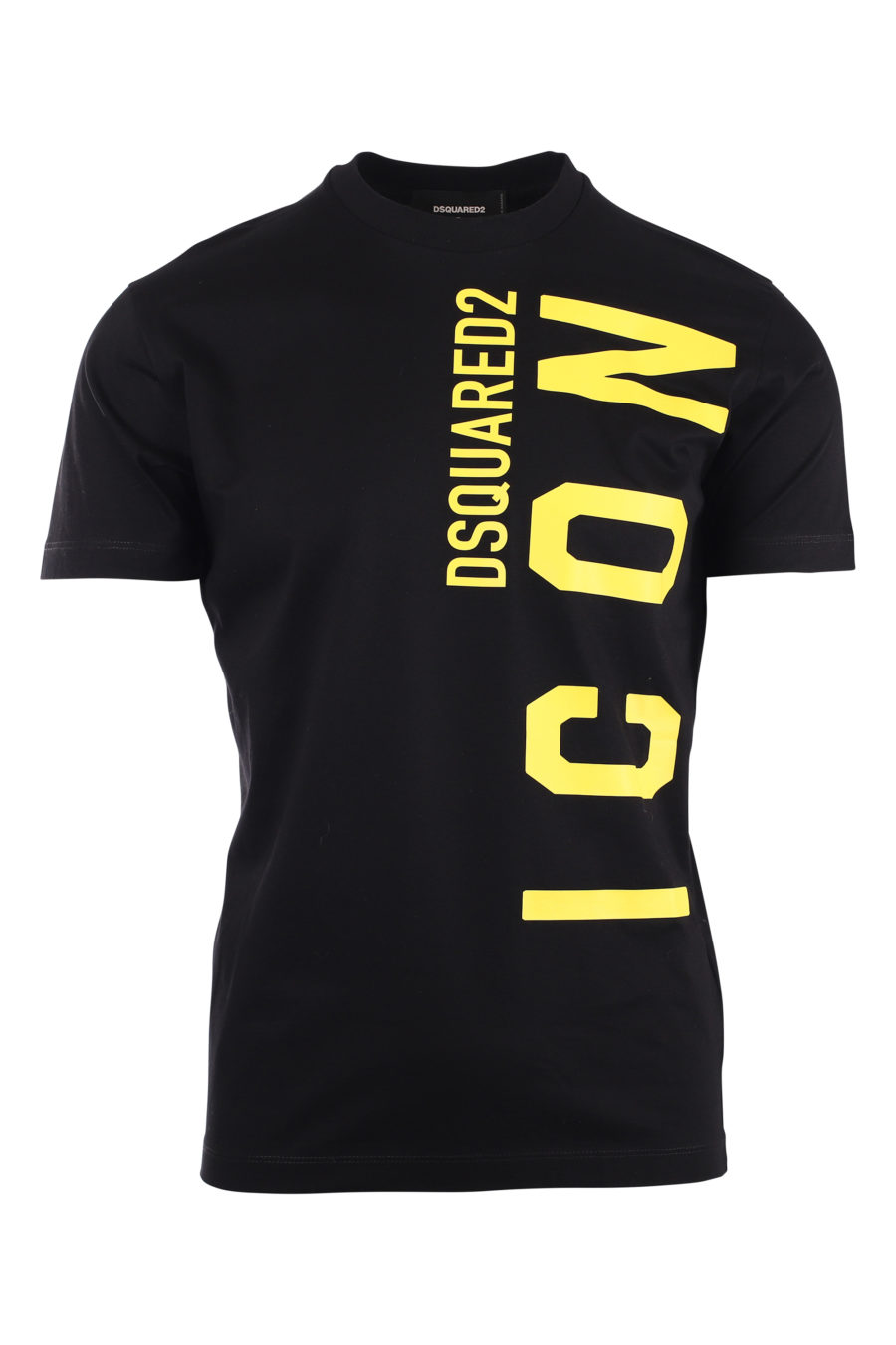 Black T-shirt with yellow vertical "icon" logo - IMG 9719