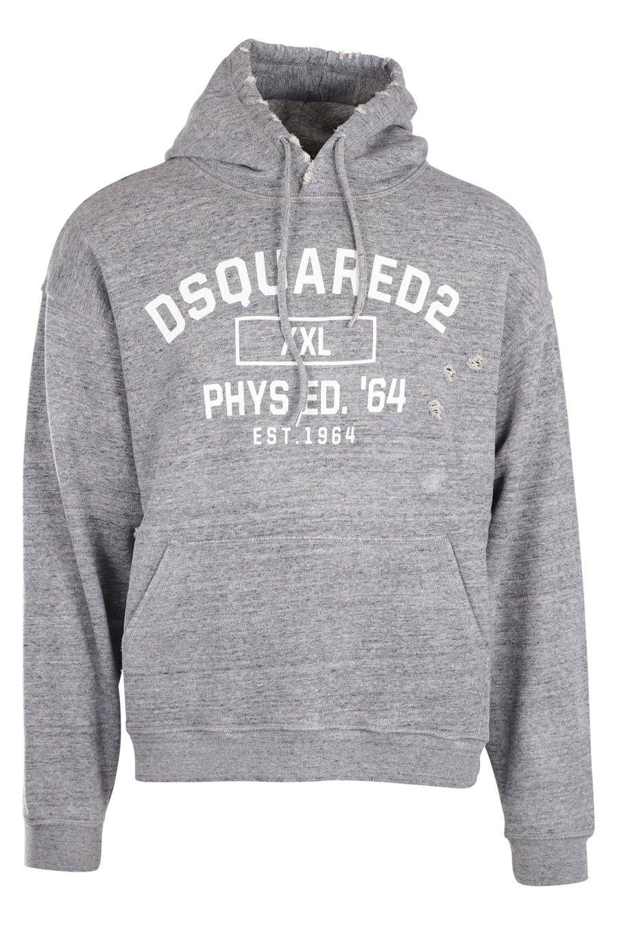 Sudadera gris con capucha y logo "phys ed 64" blanco - IMG 9953