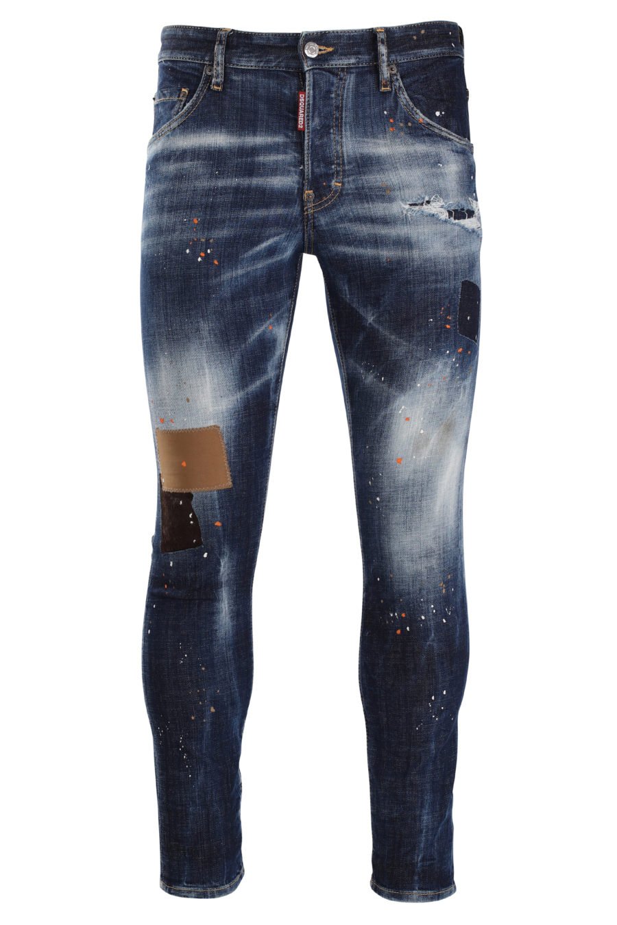 Worn blue skater jeans with brown patches - IMG 0008