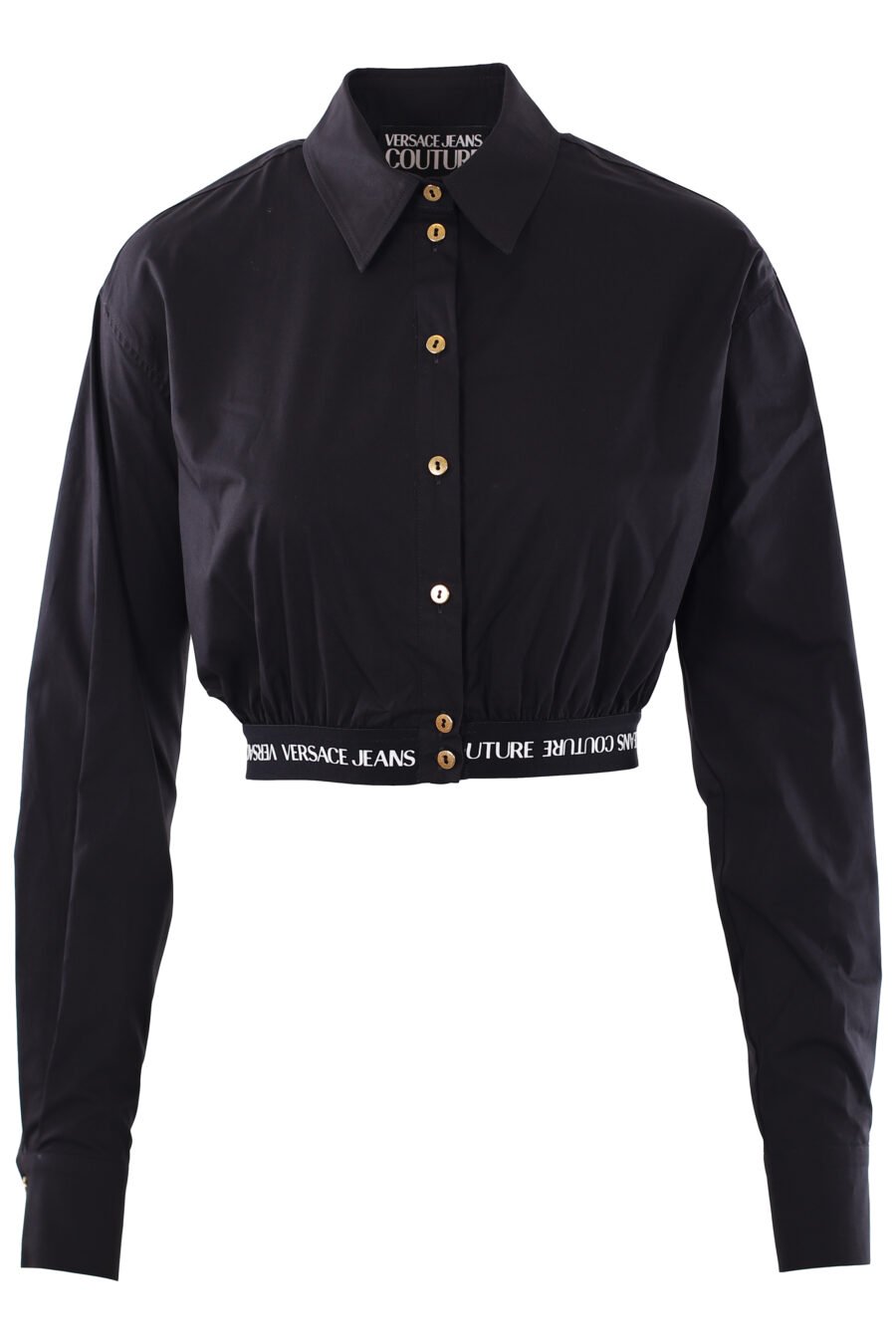 Camisa preta de manga comprida cortada com logótipo de fita - IMG 0277