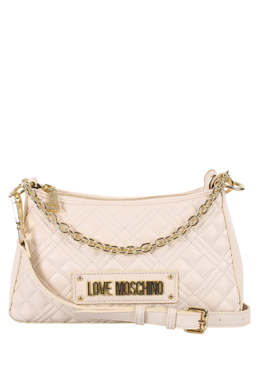 Beige quilted shoulder bag with mini-logo and chain - IMG 0605