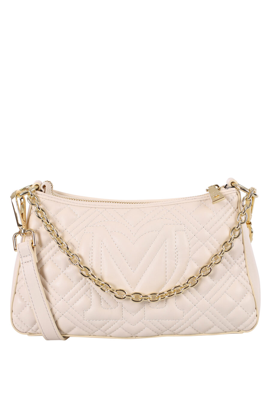 Beige quilted shoulder bag with mini-logo and chain - IMG 0608