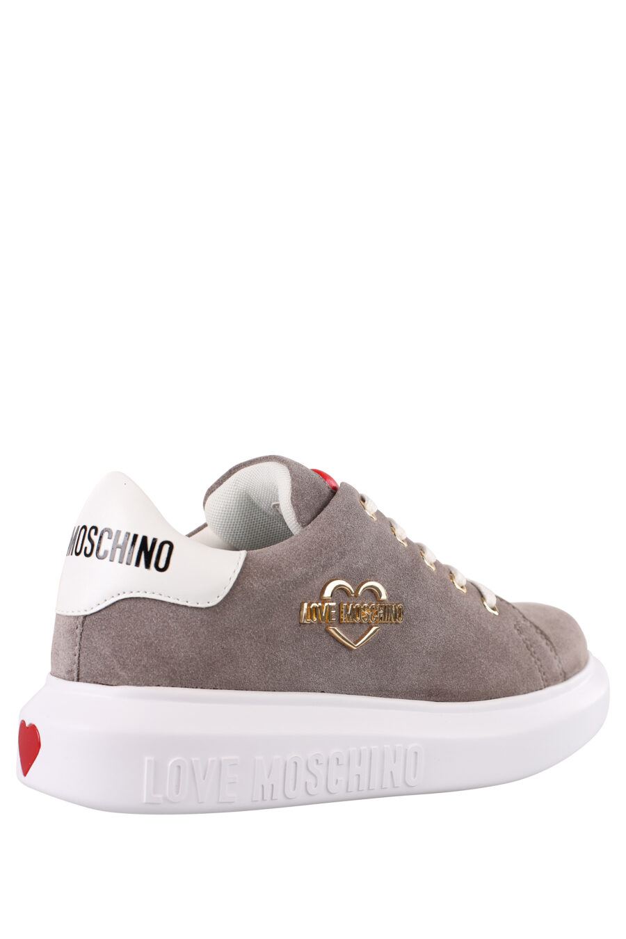 Grey trainers with gold metal logo and white sole - IMG 1181