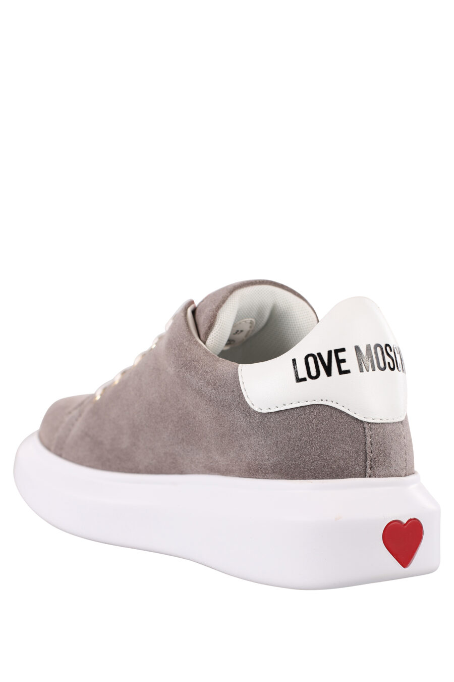 Grey trainers with gold metal logo and white sole - IMG 1182