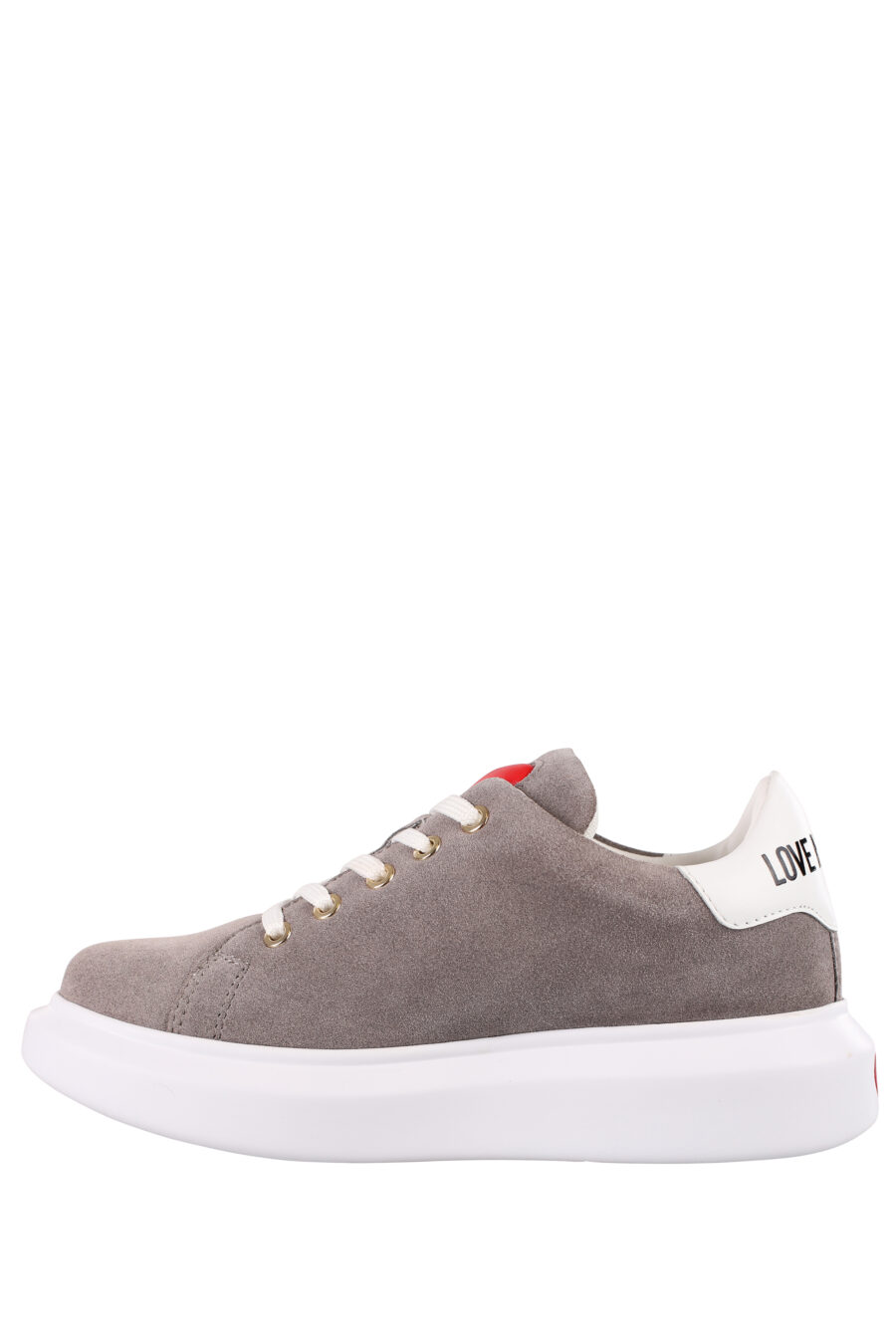 Grey trainers with gold metal logo and white sole - IMG 1184