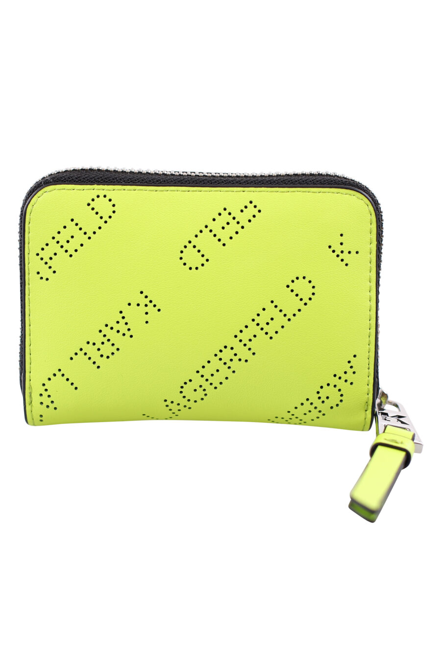Petit portefeuille vert citron avec logo perforé et fermeture éclair - IMG 1816