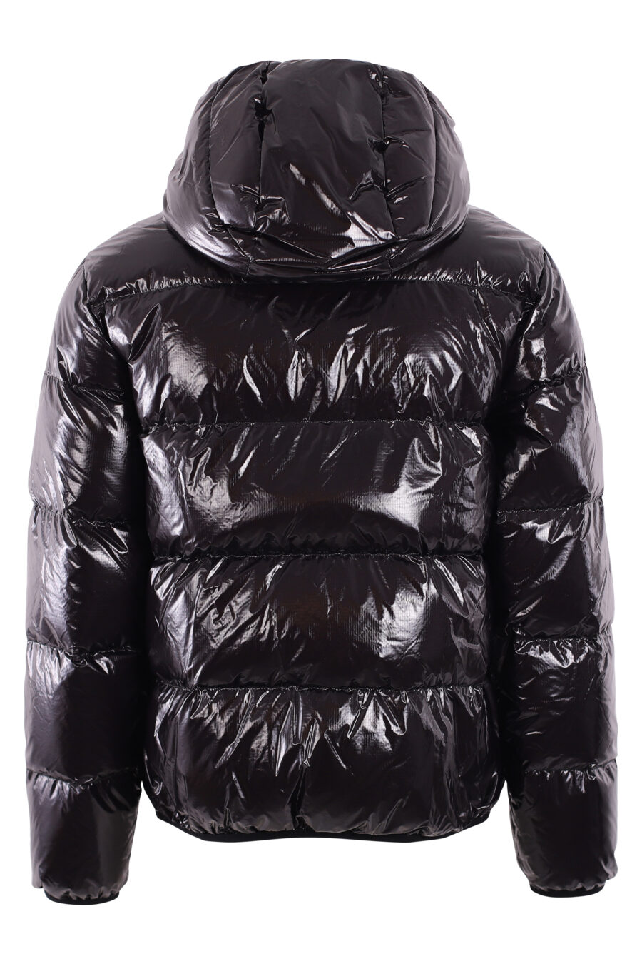 Veste noire brillante avec capuche matelassée à logo blanc - IMG 2891