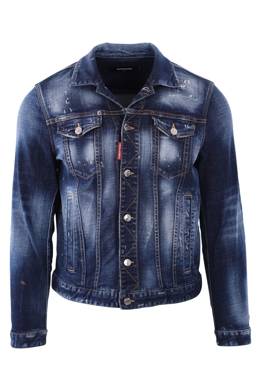 Worn blue denim jacket with "Icon splash" - IMG 2893