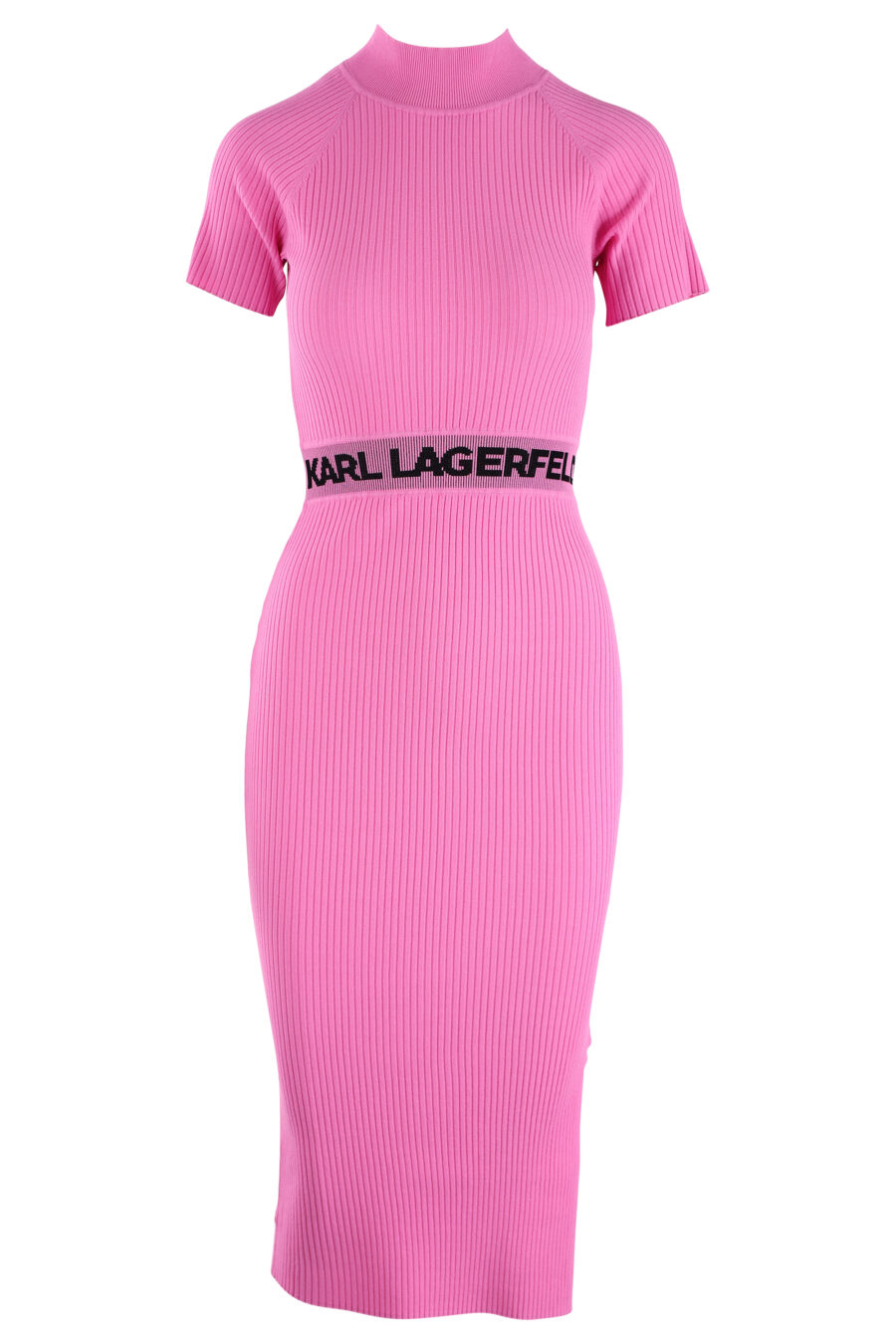 Vestido midi cor-de-rosa com logótipo na cintura - IMG 3041