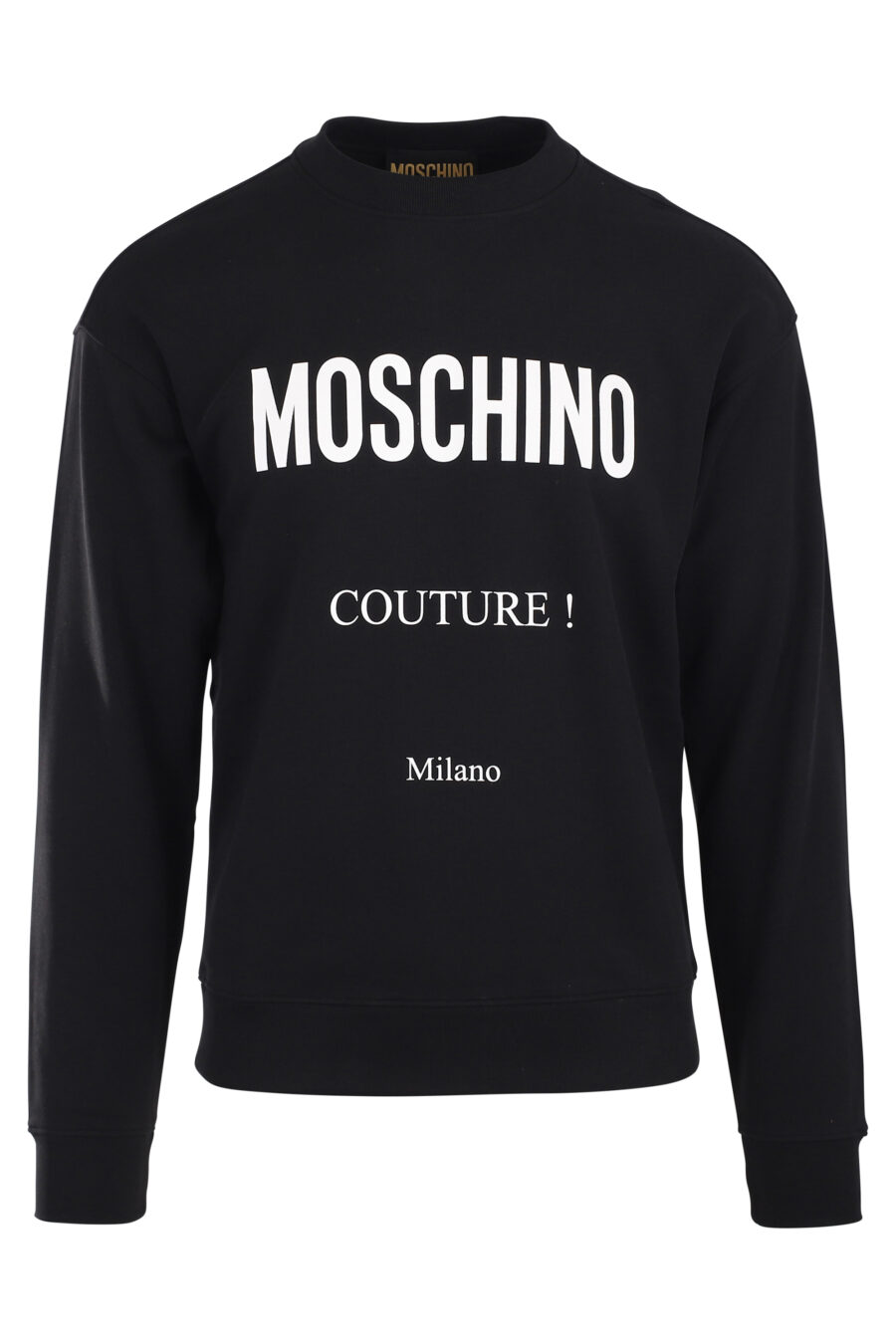 Moschino - Sudadera negra con capucha y logo en franja blanco - BLS Fashion
