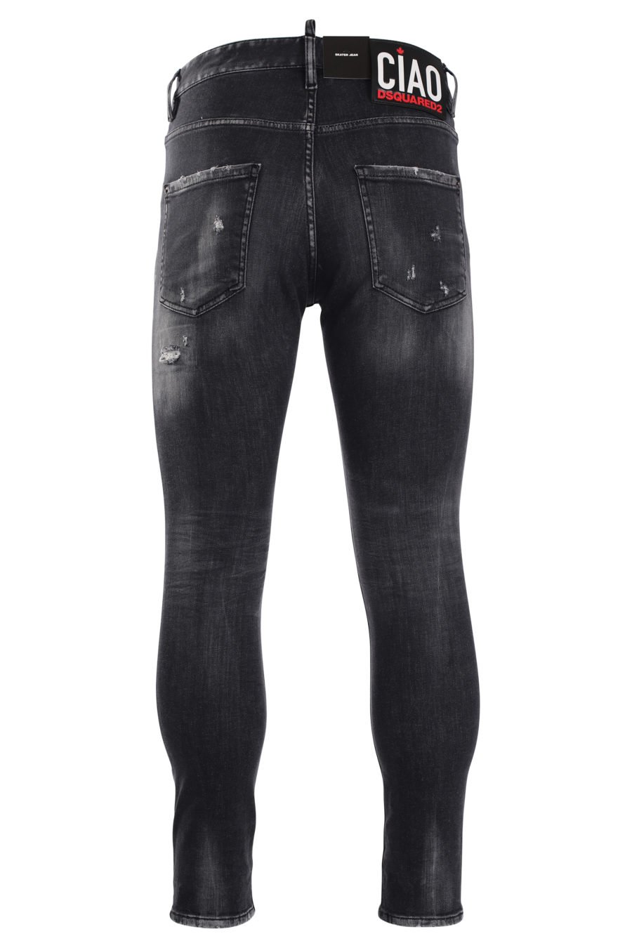 Denim skater trousers with black worn-out jeans and black "D2" logo - IMG 9987
