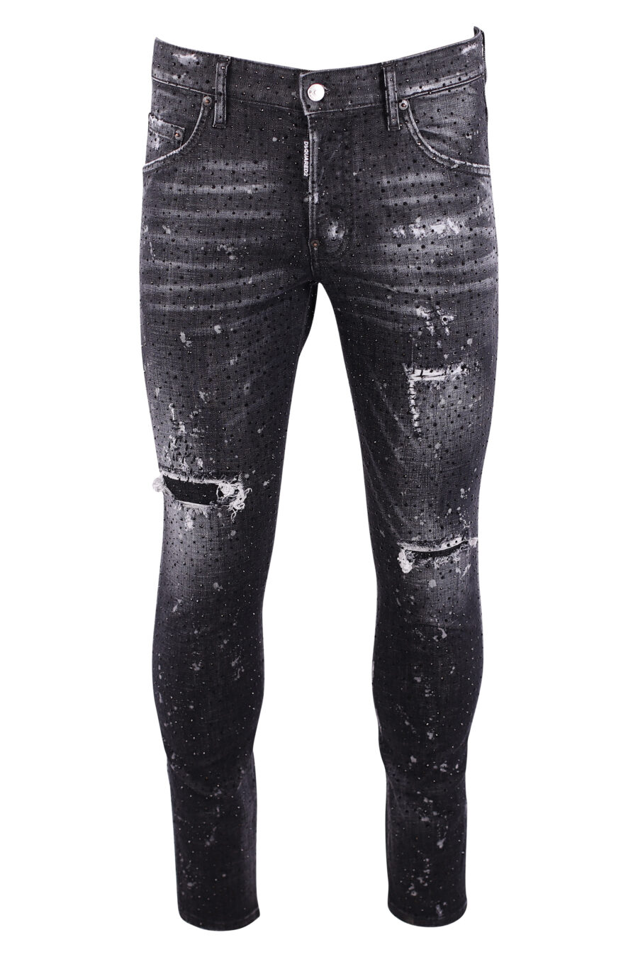 Pantalón vaquero "skater" negro con strass y desgastado con rotos - IMG 3193