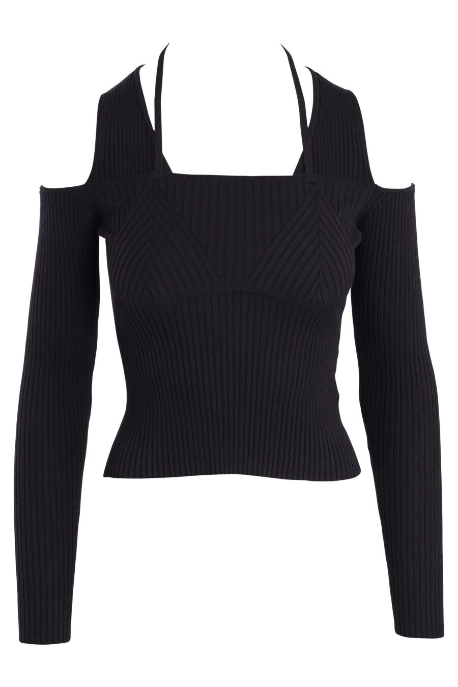 Schwarzer Pullover mit gekreuzten Trägern und offenen Schultern - IMG 3346