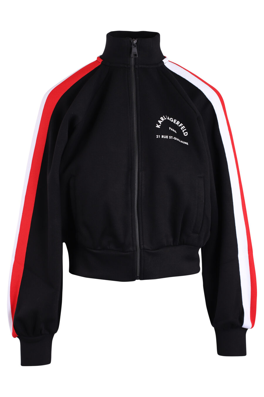 Black sweatshirt with zip and multicoloured stripes on sleeves - IMG 3370