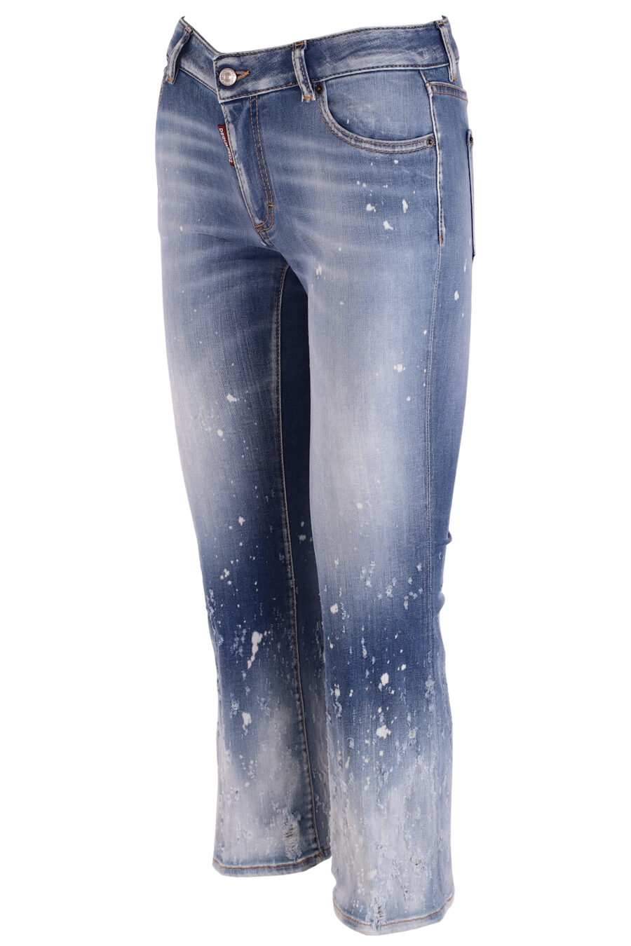 Pantalón vaquero "bell bottom" azul claro con pintura blanca - IMG 3758