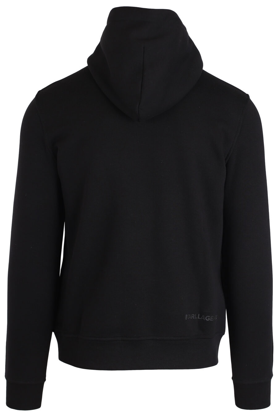 Black hooded sweatshirt with gold logo at waist - IMG 3974