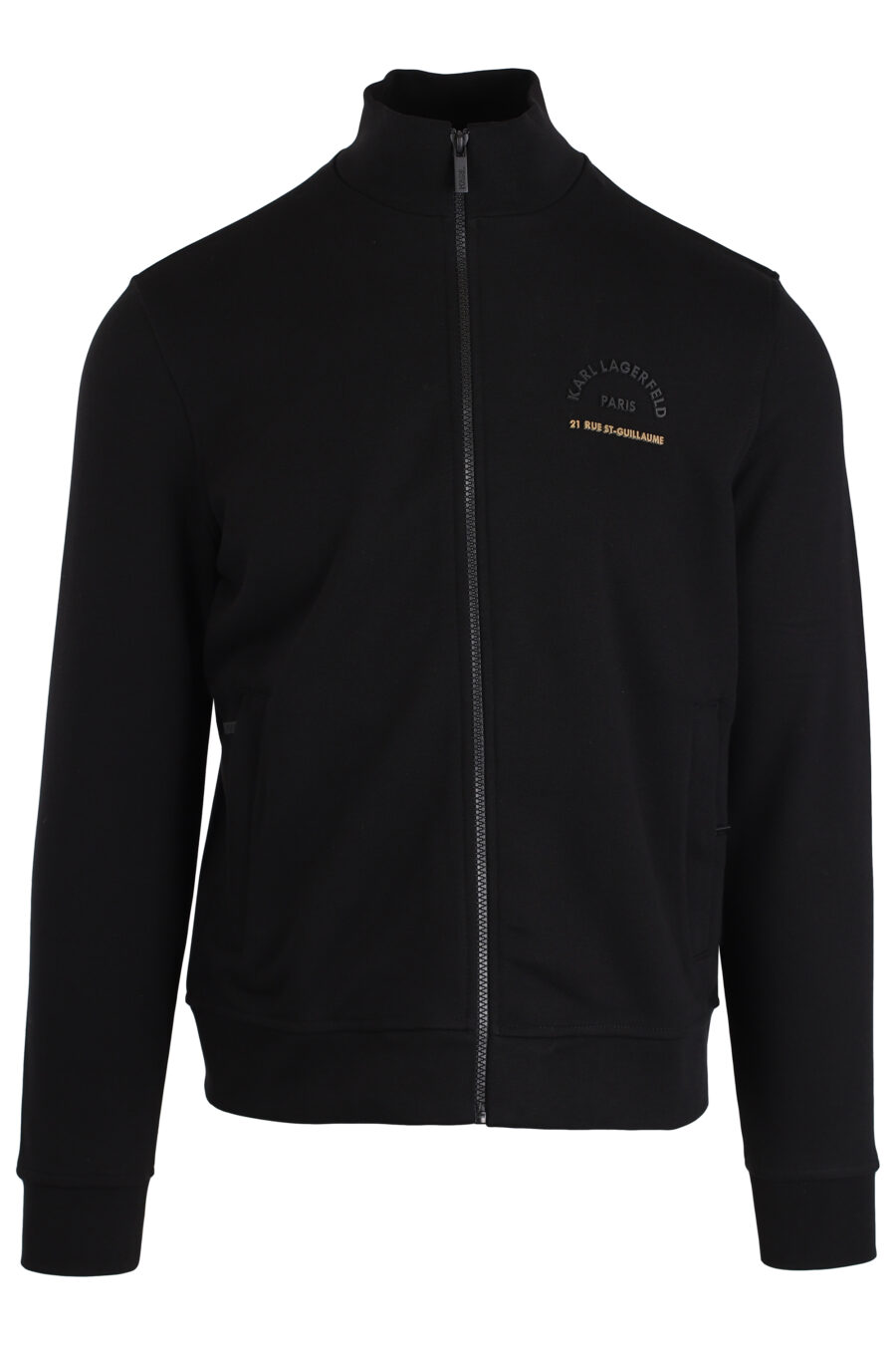 Schwarzes Sweatshirt mit Reißverschluss und goldenem Logo klein - IMG 3997