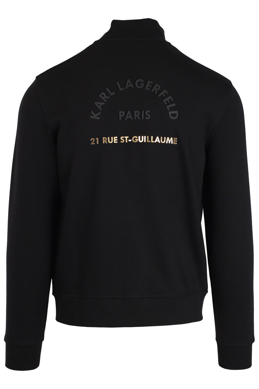 Schwarzes Sweatshirt mit Reißverschluss und goldenem Logo klein - IMG 3998