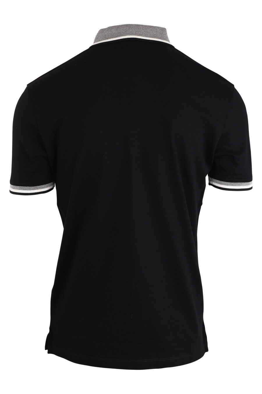 Black polo shirt with white eagle logo and white two-tone collar - IMG 4252