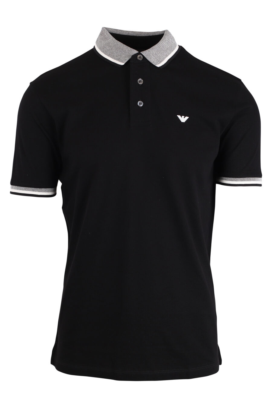 Black polo shirt with white eagle logo and white two-tone collar - IMG 4254