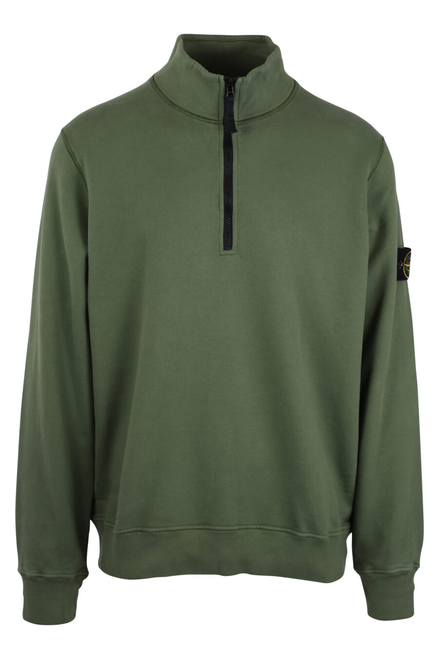 Military green sweatshirt with short zip and patch - IMG 4351