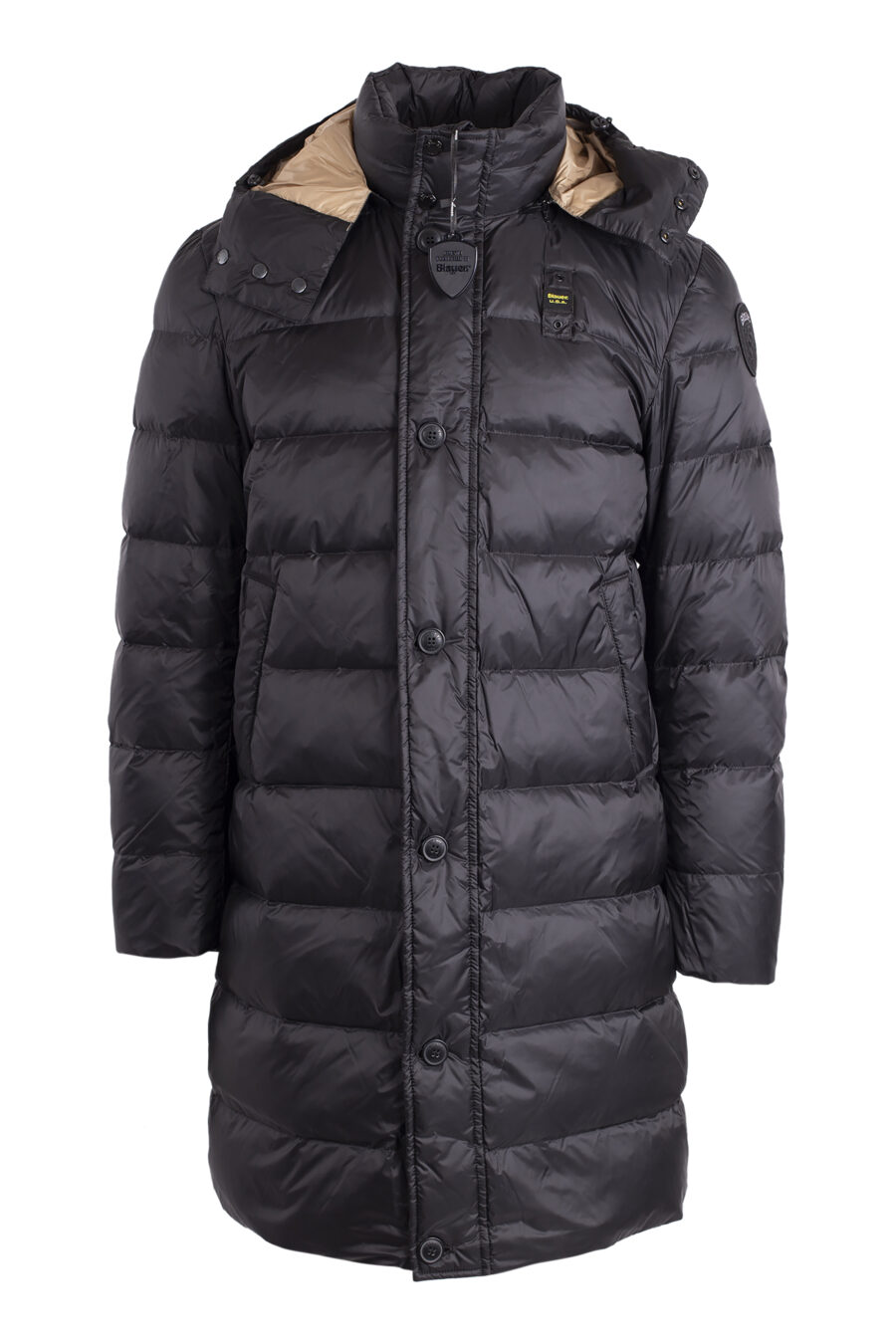 Long black waterproof hooded jacket with brown lining - IMG 4568