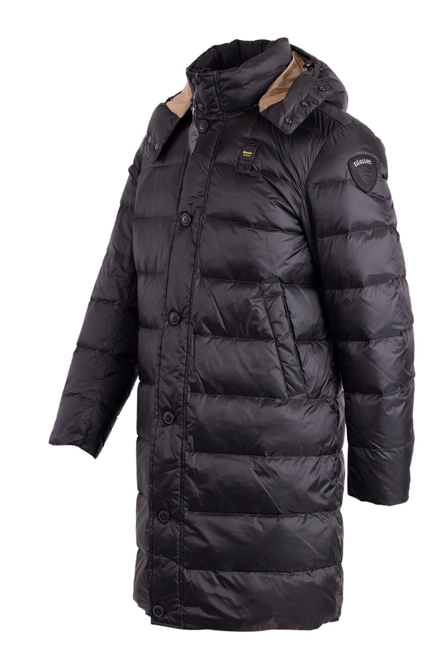 Long black waterproof hooded jacket with brown lining - IMG 4570