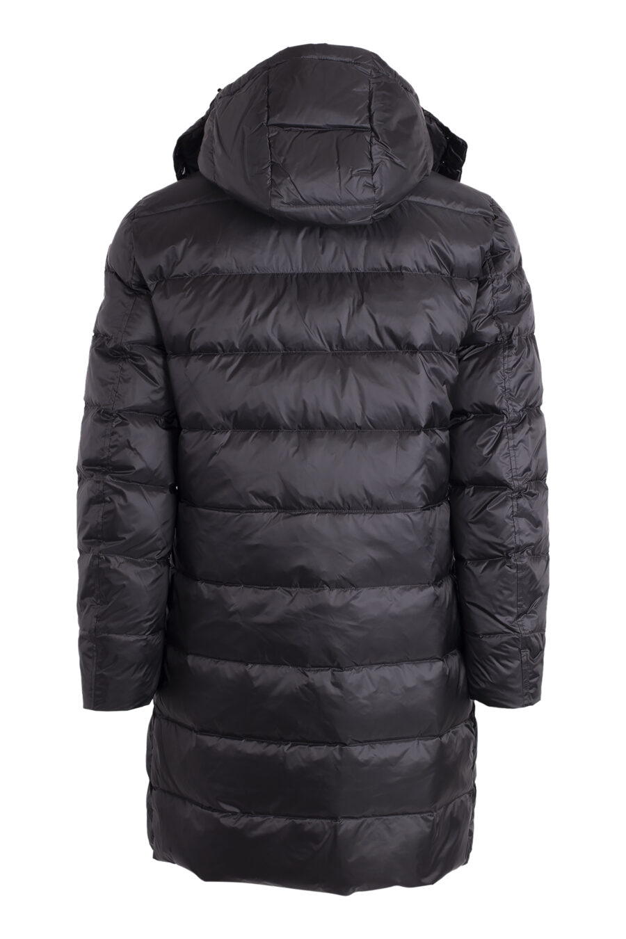 Long black waterproof hooded jacket with brown lining - IMG 4572