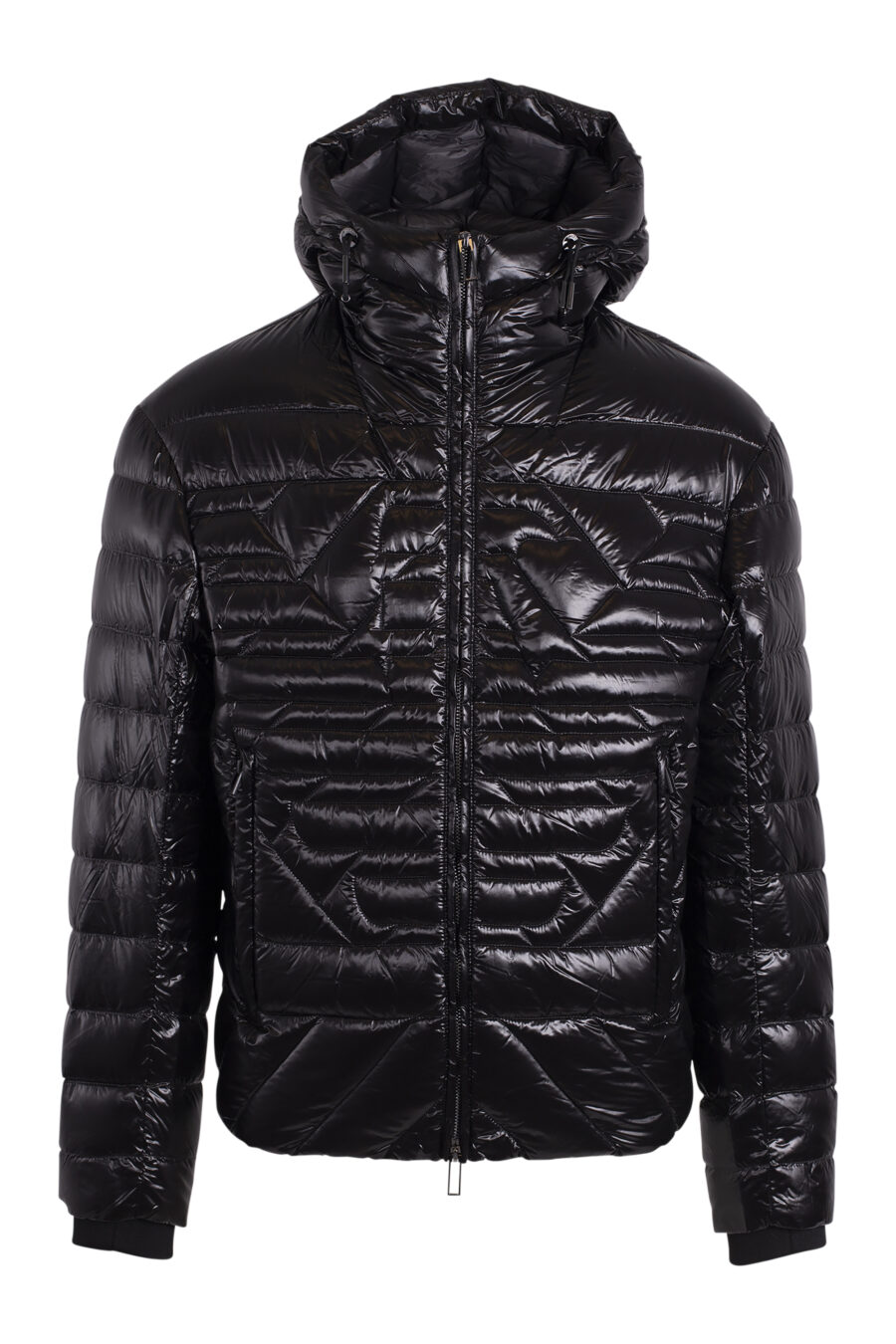 Black hooded quilted jacket with eagle logo - IMG 4680