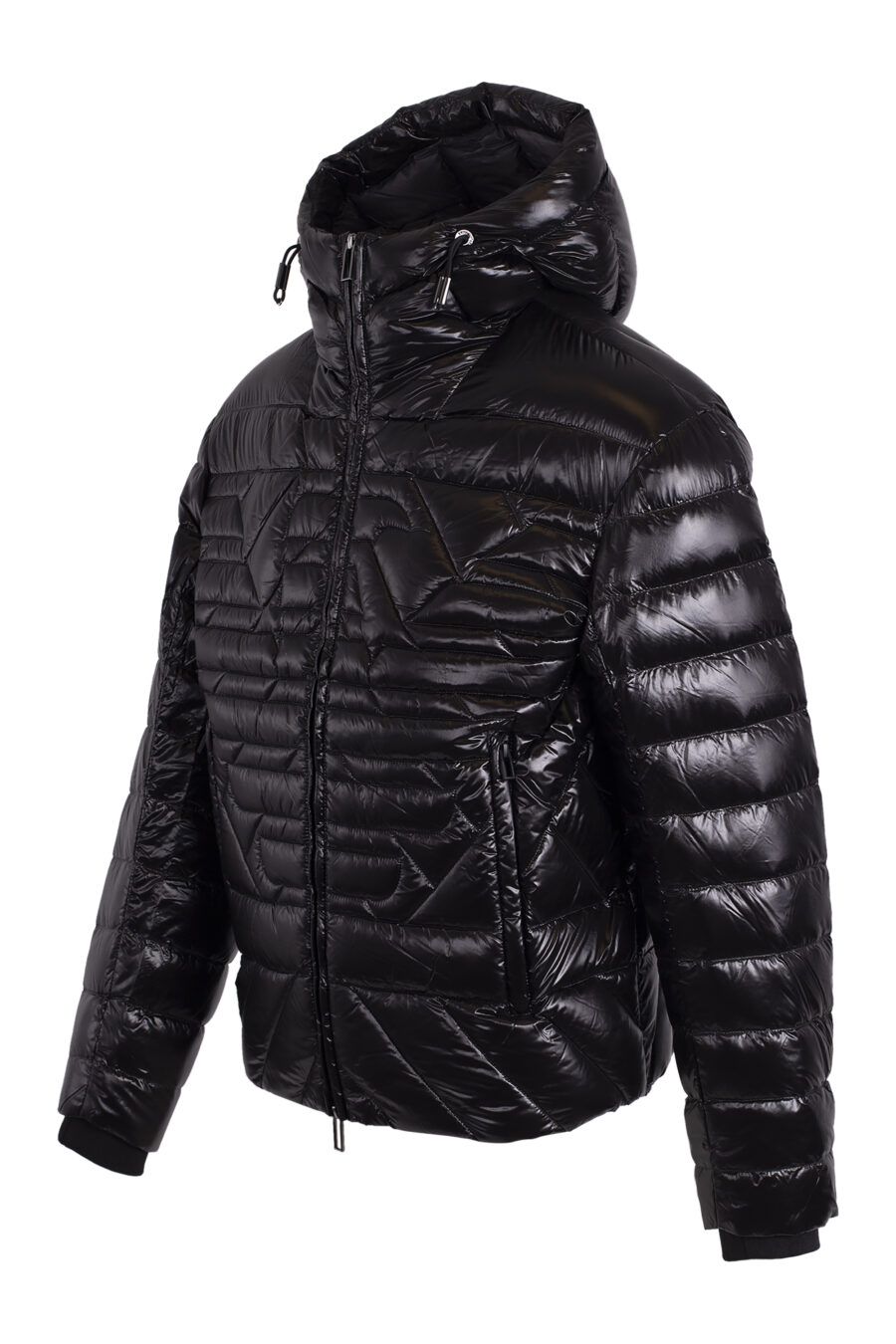 Black hooded quilted jacket with eagle logo - IMG 4681