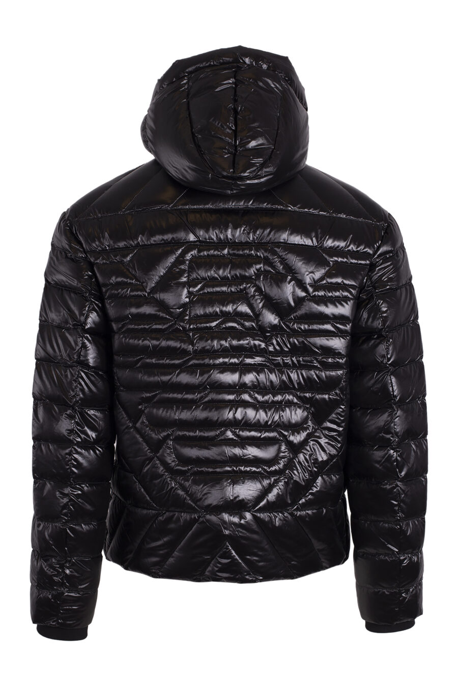 Black hooded quilted jacket with eagle logo - IMG 4682