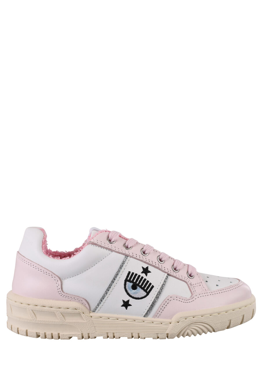 Zapatillas blancas y rosas con logo ojo e interior felpudo - IMG 1161