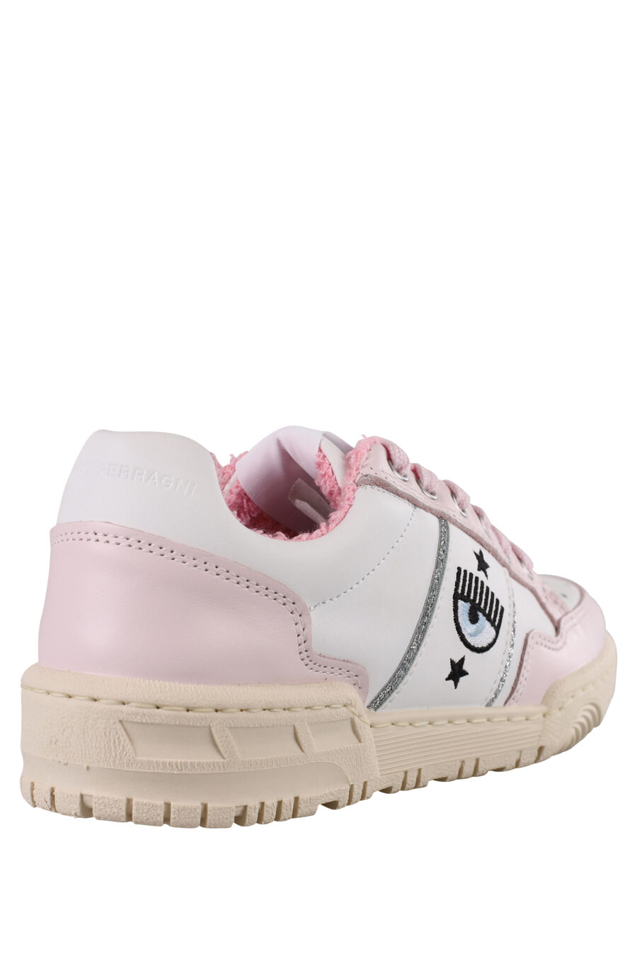 Zapatillas blancas y rosas con logo ojo e interior felpudo - IMG 1162