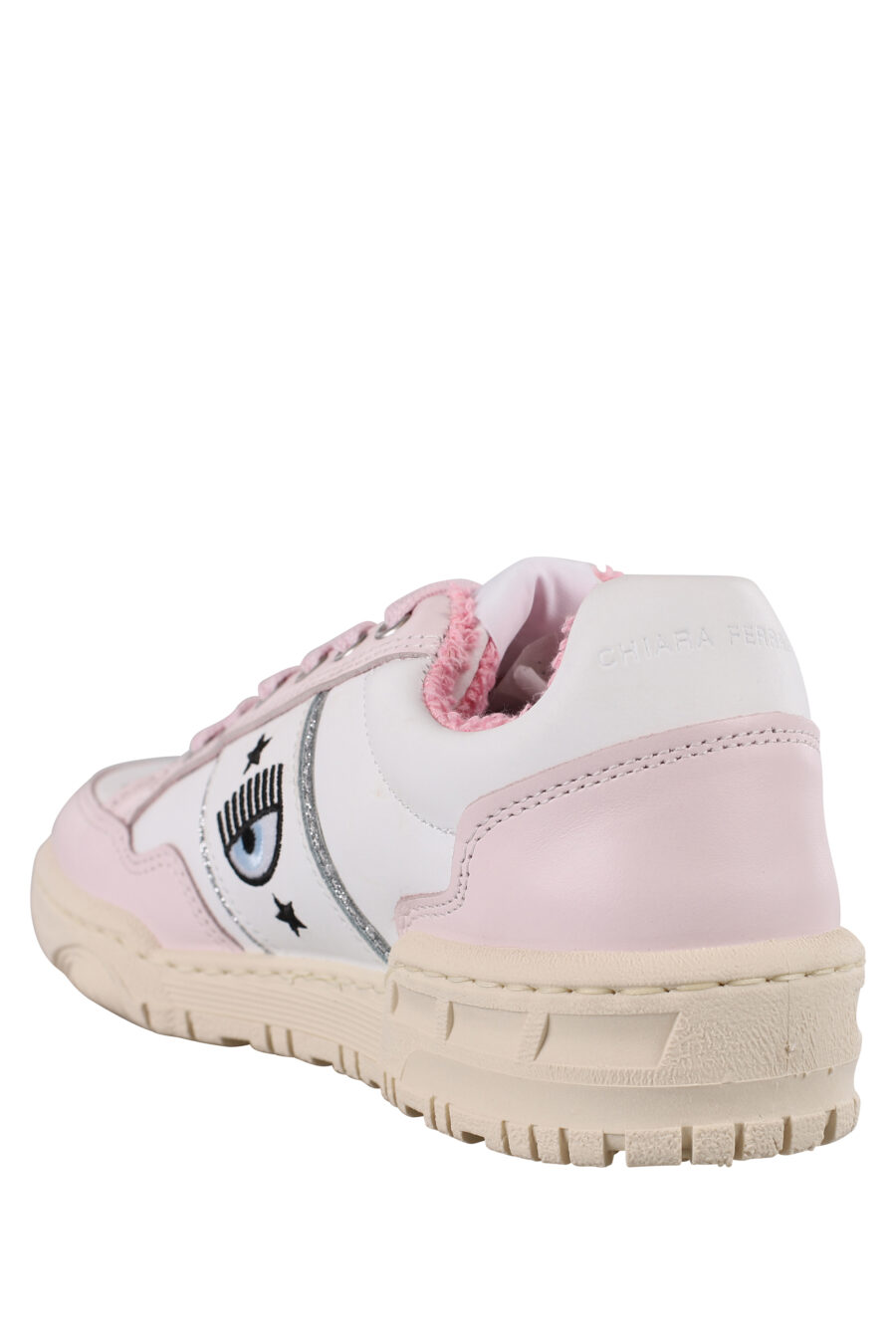Zapatillas blancas y rosas con logo ojo e interior felpudo - IMG 1163