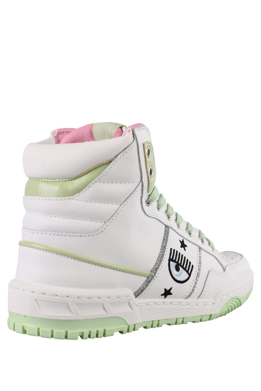 Sapatilhas brancas e verdes com logótipo do olho e detalhes rosa - IMG 1169