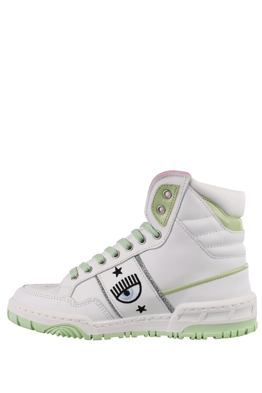 White and green trainers with eye logo and pink details - IMG 1173
