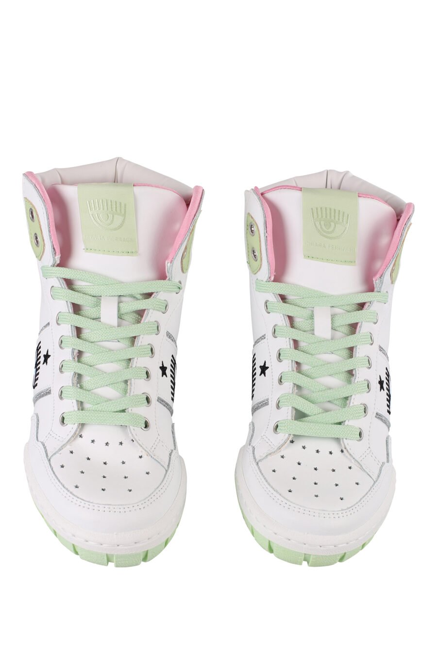 Zapatillas blancas y verde con logo ojo y detalles rosas - IMG 1228
