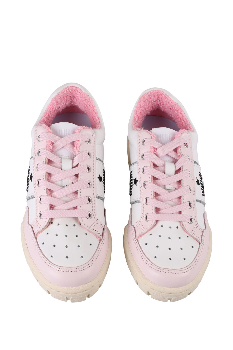Zapatillas blancas y rosas con logo ojo e interior felpudo - IMG 1230
