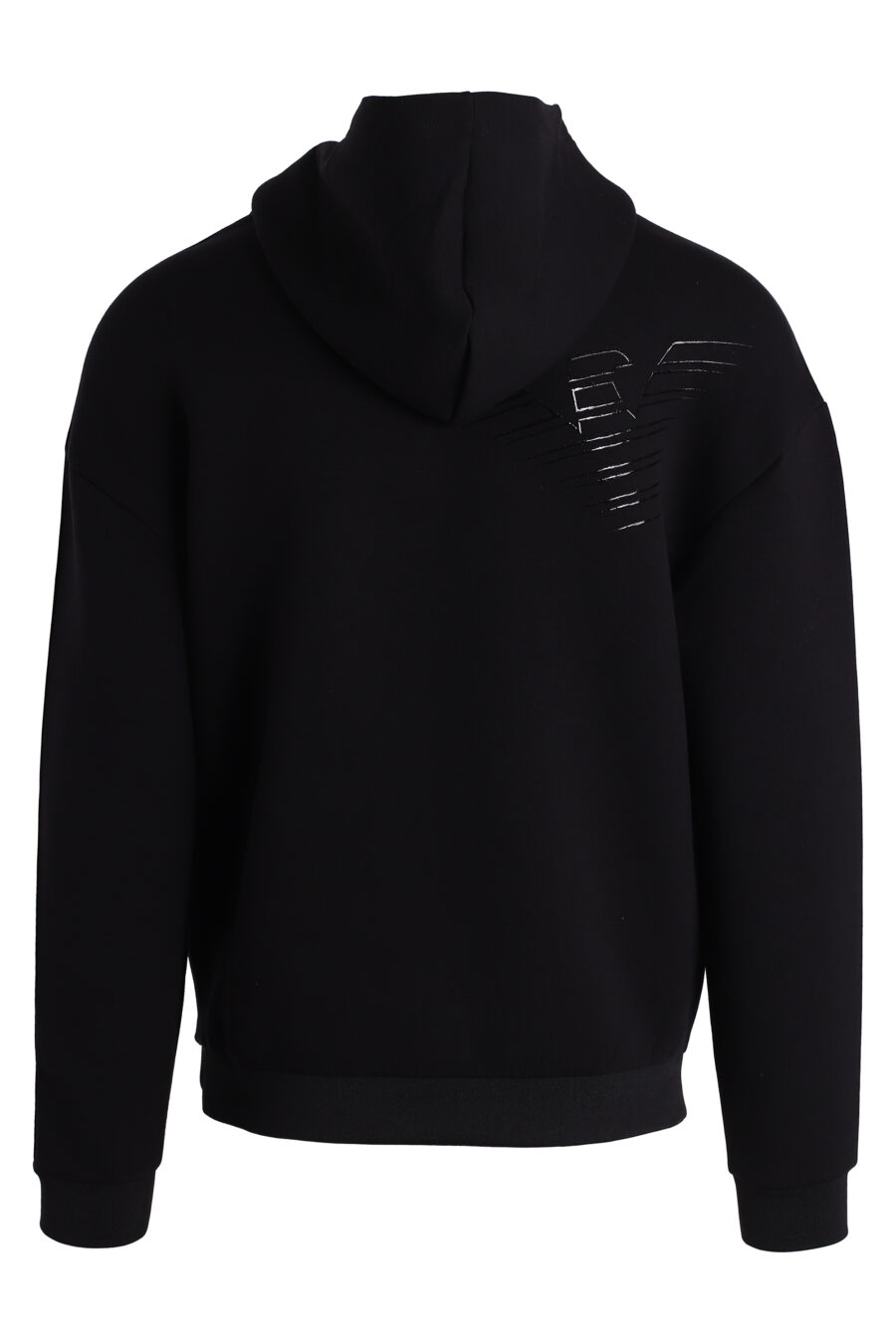 Sudadera negra con capucha y logo monocromático brillante en mangas - IMG 4750
