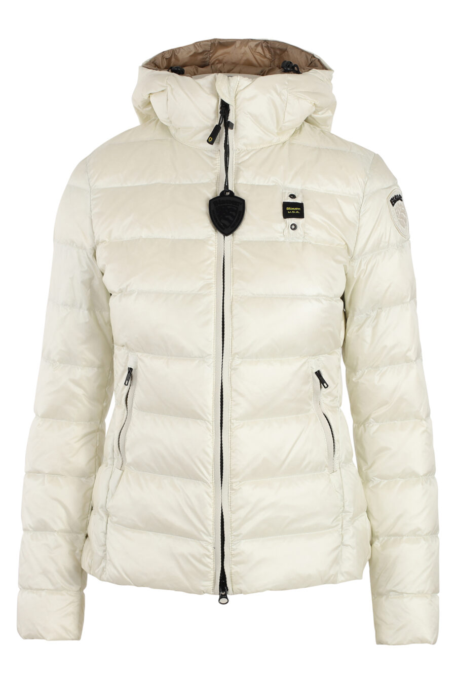 Pearl white hooded jacket with brown lining - IMG 4896