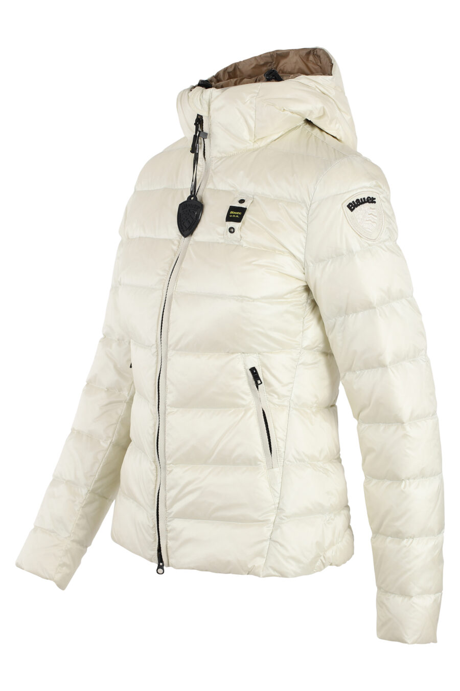 Pearl white hooded jacket with brown lining - IMG 4901